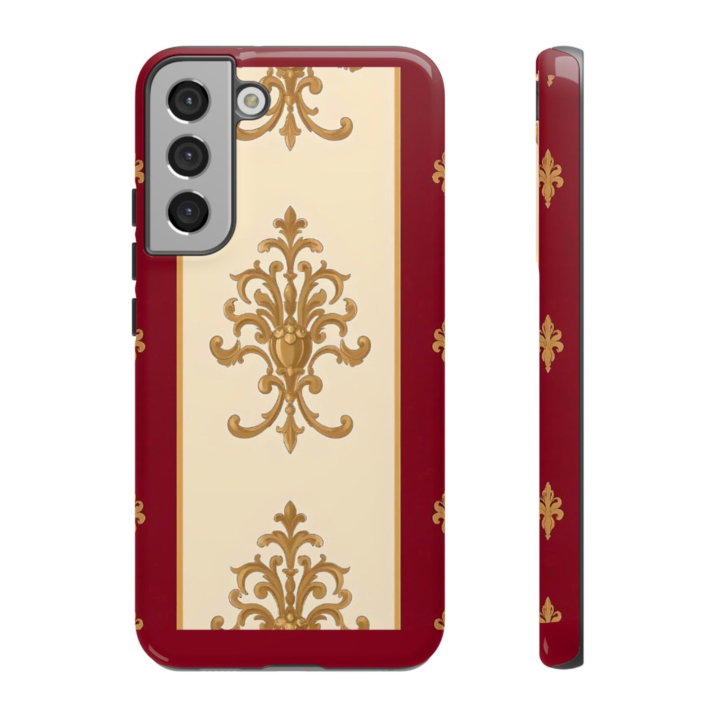 Elegant Floral Motif Phone Case - Tough Cases with Vintage Design - Dusk Red Striped Gold Damask