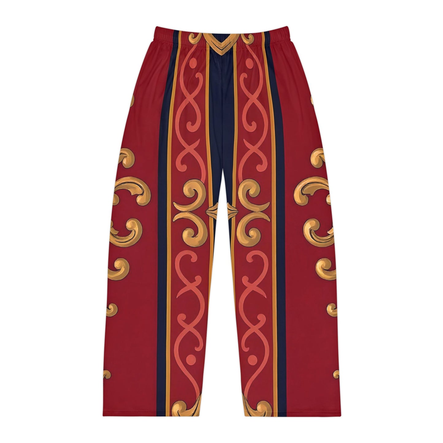 Men's Pajama Pants - Luxurious Red Patterned Lounge Wear, Gift for Him, Stylish Nightwear - Midnight Blue & Dusk Red Gold Baroque
