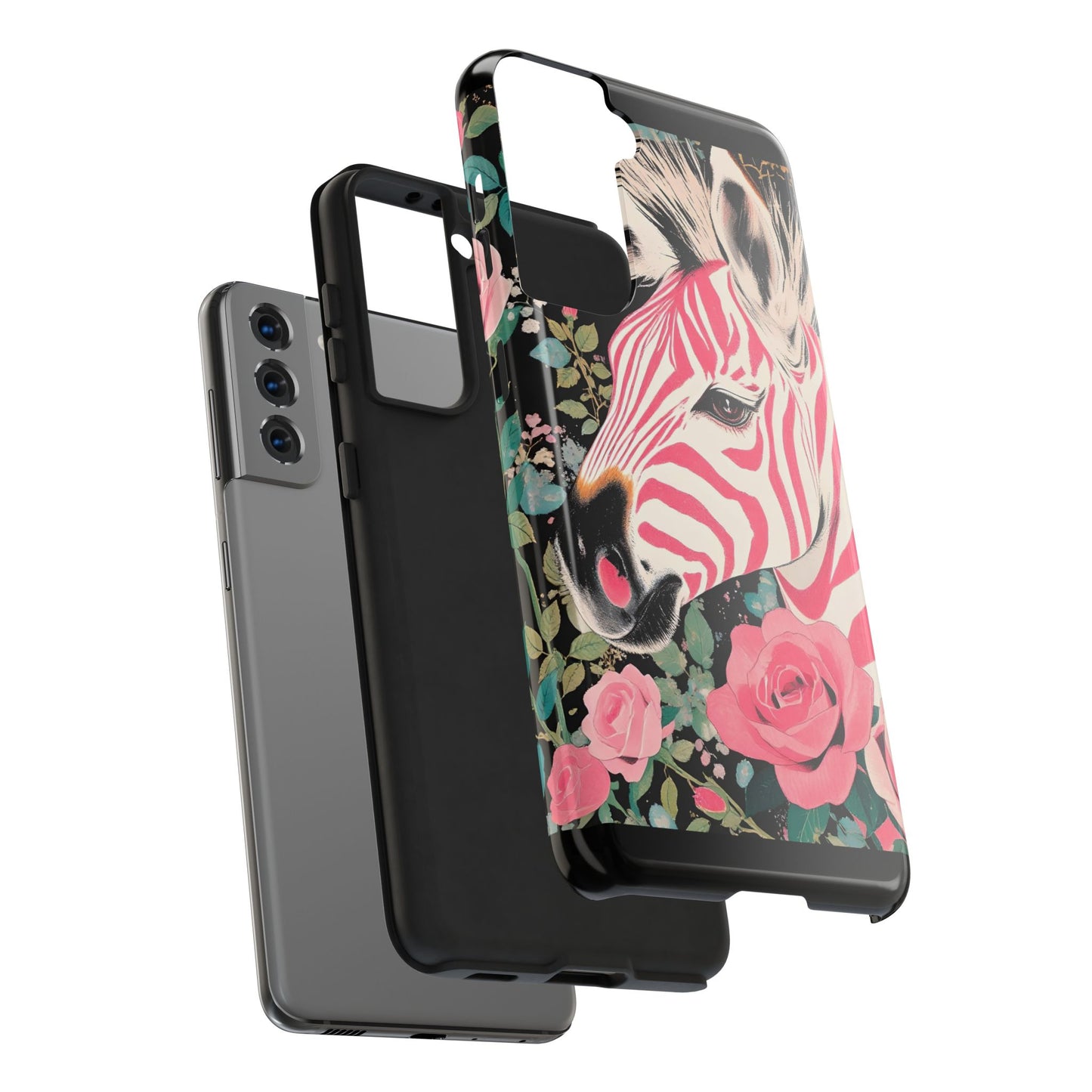 Pink Zebra Tough Phone Case - Trendy Floral Design for Animal Lovers