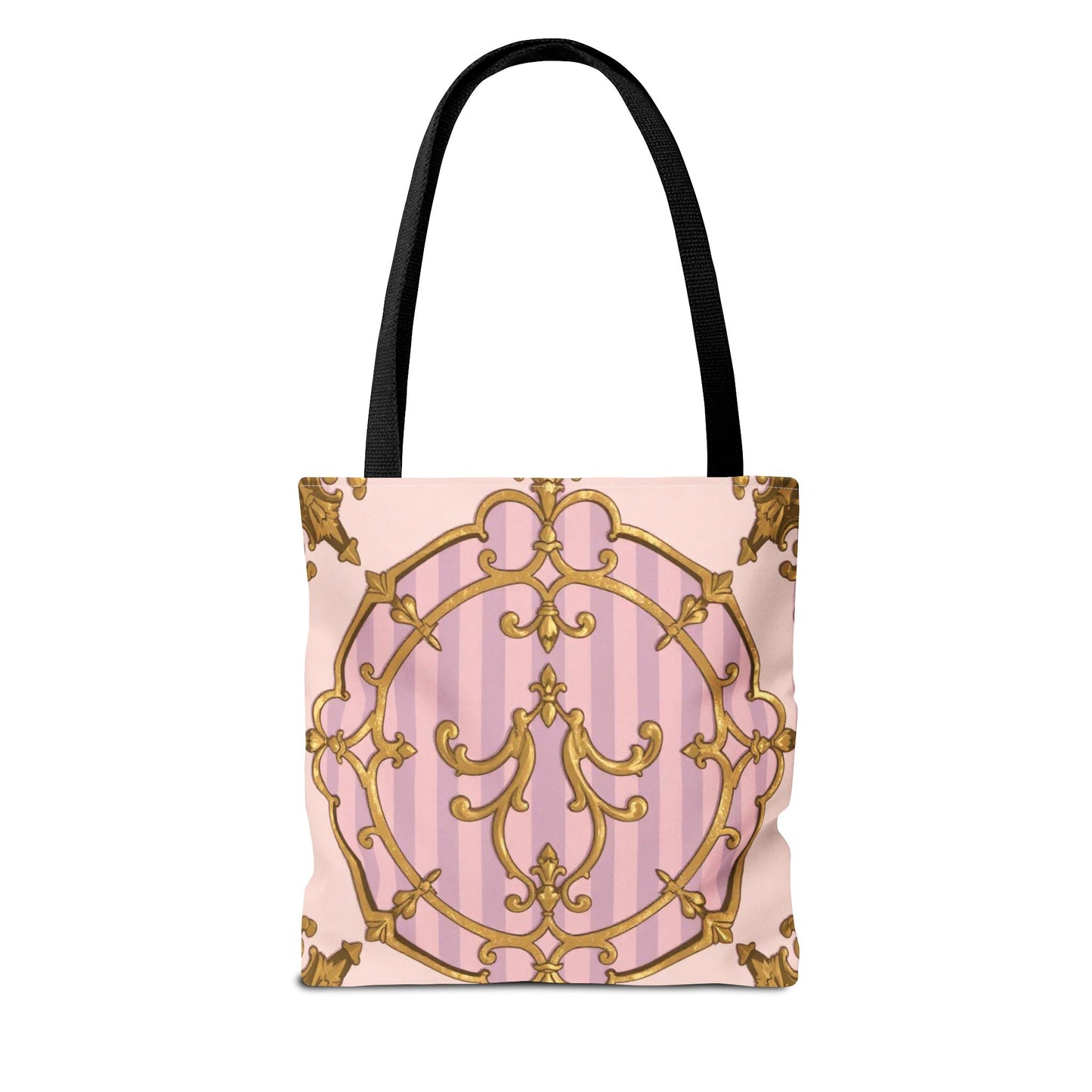 Elegant Lavender & Alabaster Striped Gold Baroque Tote Bag - Stylish Fabric Shopping Bag, Chic Purse, Gift for Her, Summer Outings