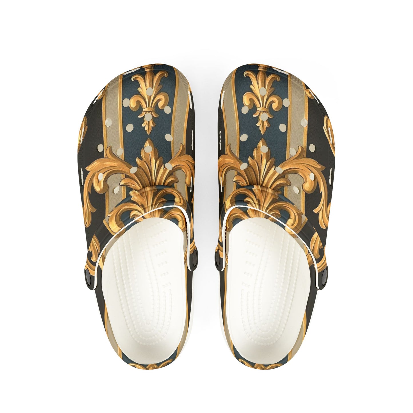 Elegant AOP EVA Foam Rubber Shoes, Stylish Comfort Footwear for Home, Fashionable Clogs - Blue & Black Striped Rococo