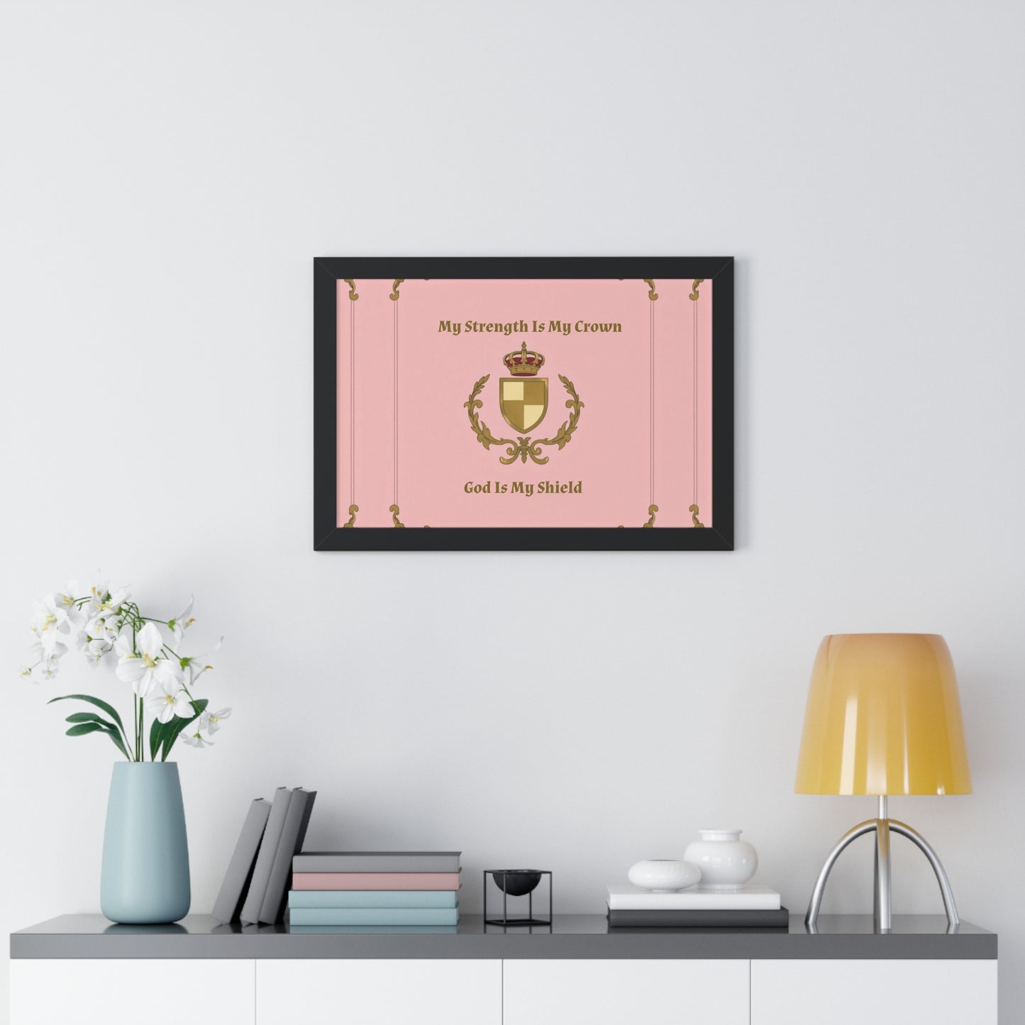 Crest & Crown Spiritual Quote Empowering Framed Poster, Inspirational Wall Art, Crown Design, Home Decor, Motivational Gift, Bible Verse Decoration