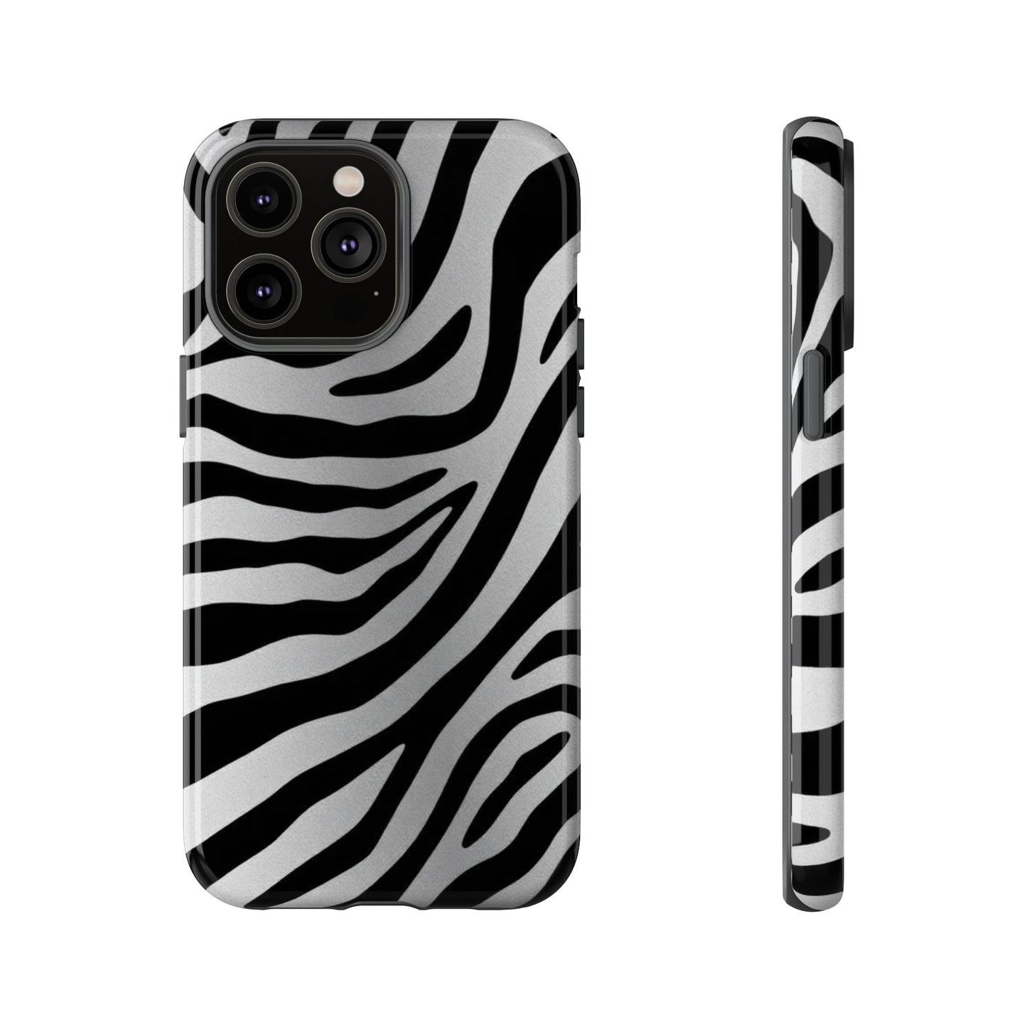 Zebra Print Tough Phone Case - Silver