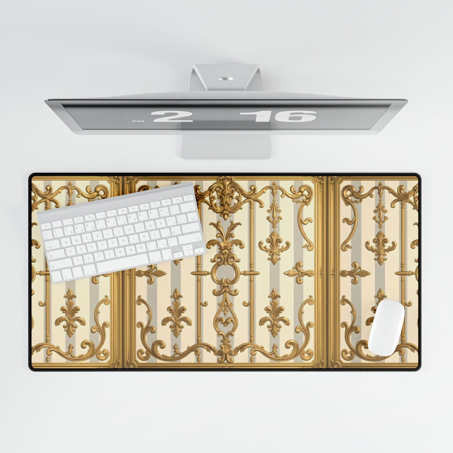 Elegant Desk Mats for Home Office Decor | Luxurious Black and Gold Designs | Perfect for Gifts - Matte Gray & Cream Striped Gold Baroque