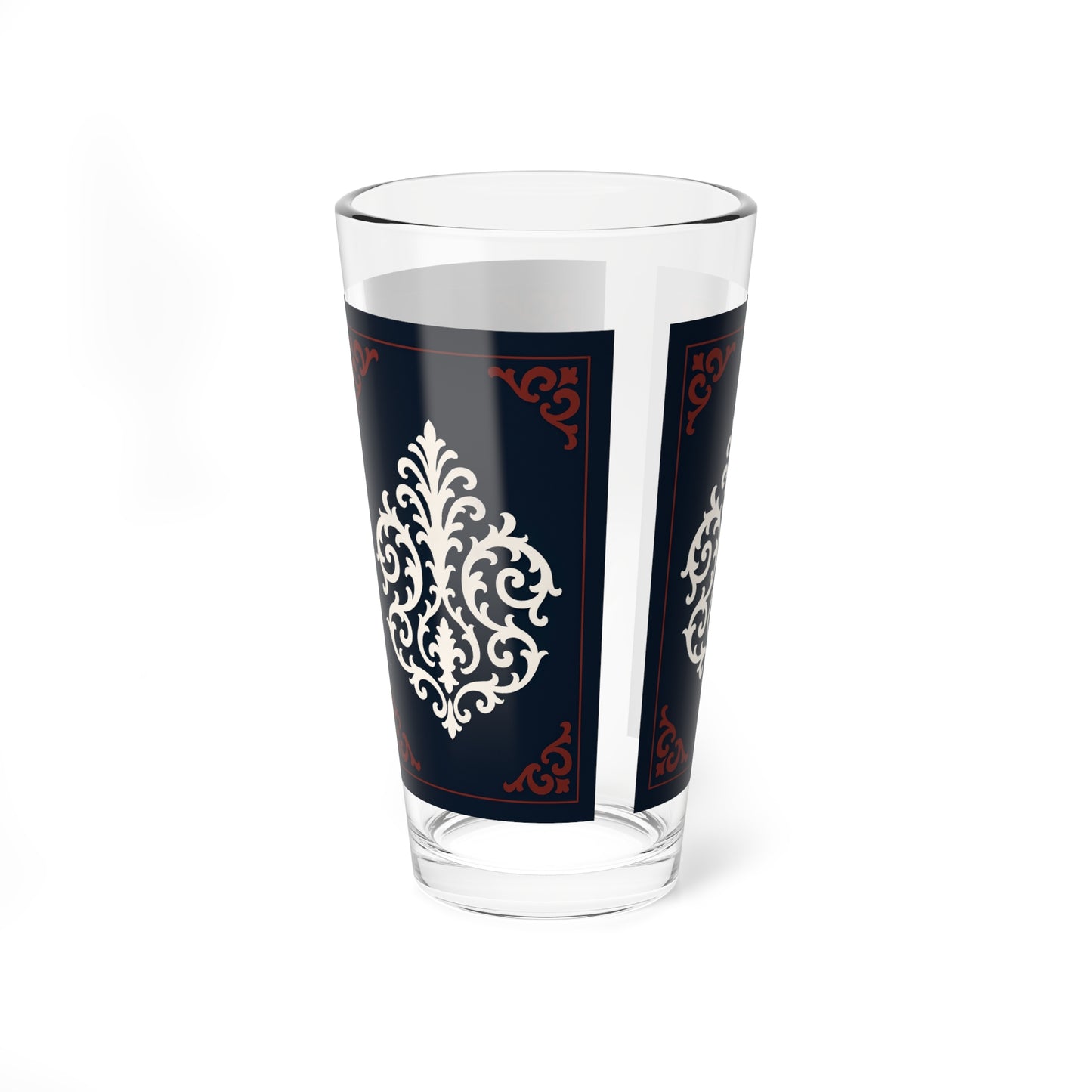 Dusk Blue-Maroon & White Baroque Barware Mixing Glass — 16oz Vintage Baroque Cocktail Glass