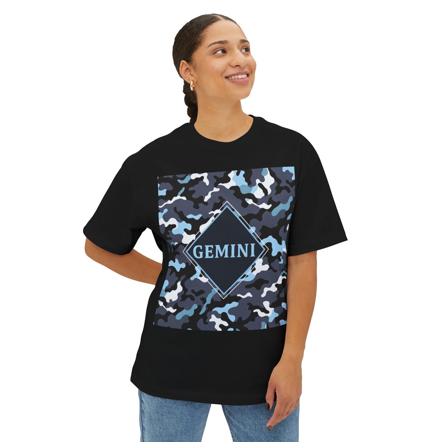 Gemini Oversized Tee - Unisex, Boho Style, Casual Wear, Birthday Gift, Zodiac Apparel, Comfortable Tee - Black, Grey & Ice Blue