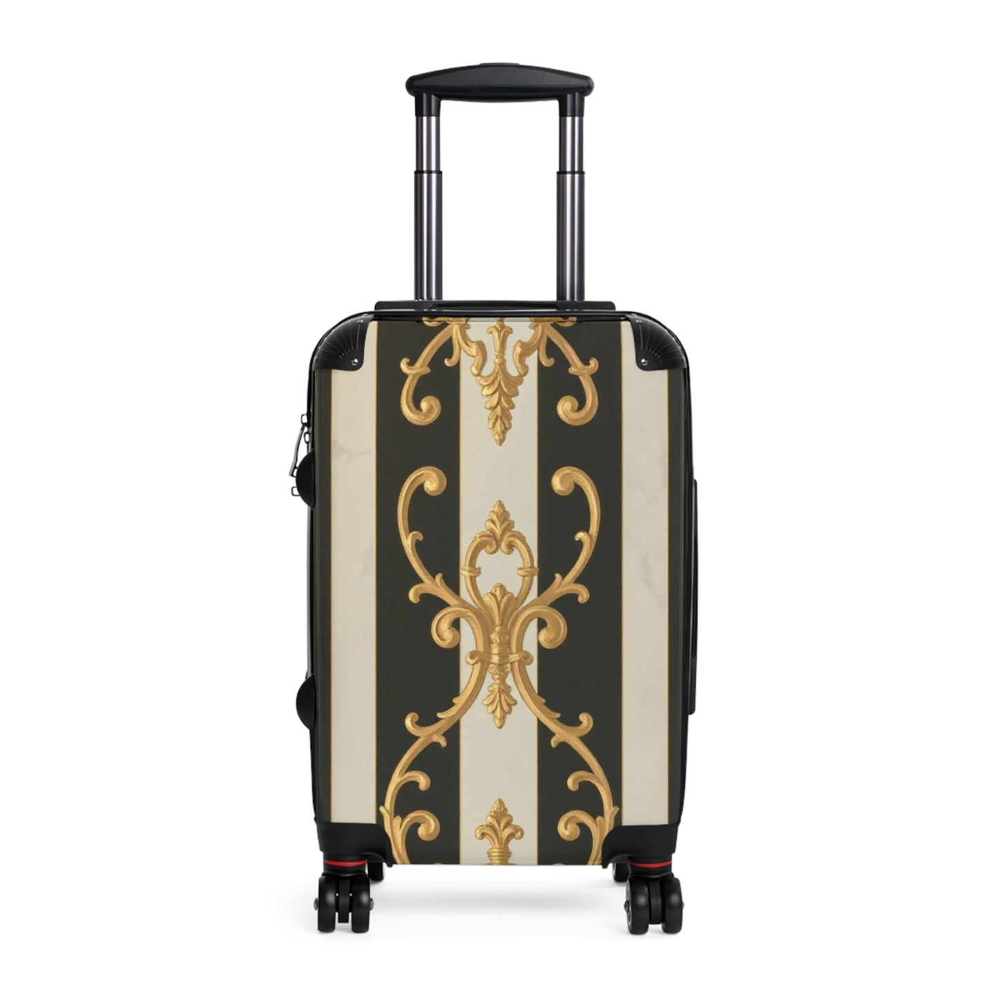 Stylish Black & Alabaster Striped Baroque Suitcase with Elegant Design, Travel Bag, Luggage, Vacation Accessories, Fashionable Carry-On