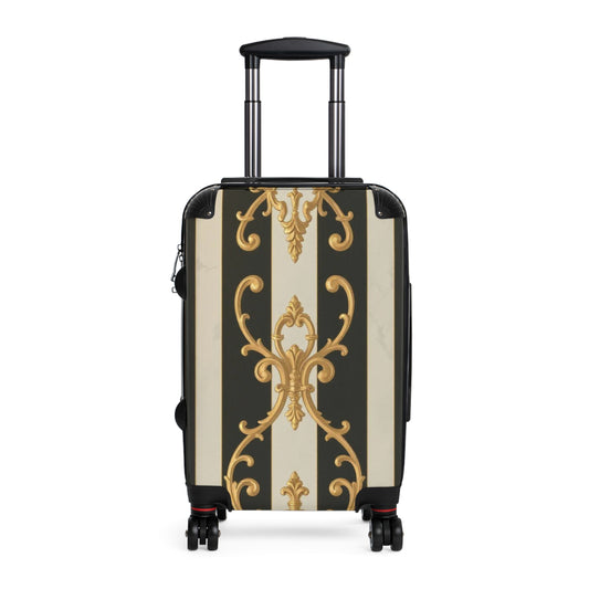 Stylish Black & Alabaster Striped Baroque Suitcase with Elegant Design, Travel Bag, Luggage, Vacation Accessories, Fashionable Carry-On