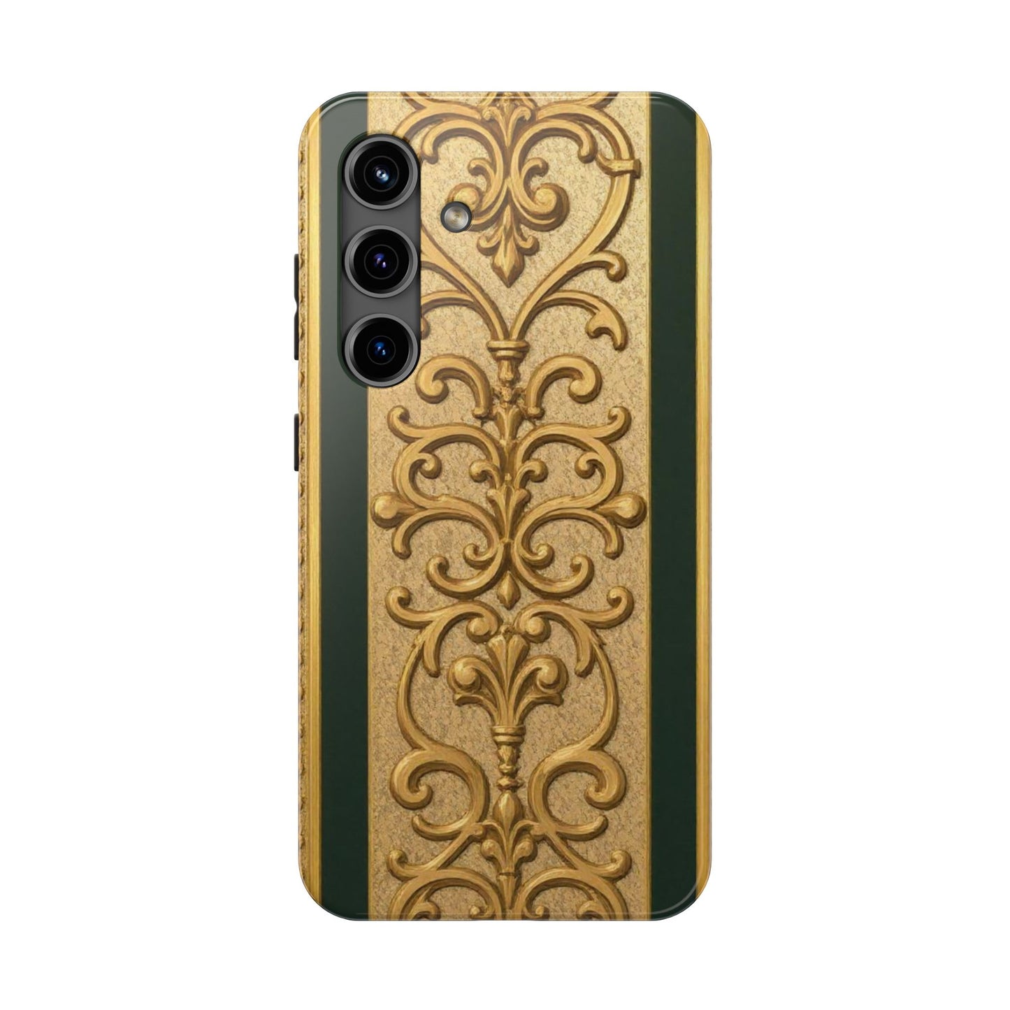 Elegant Teal Striped Gold Baroque Vintage Phone Case, Durable Cell Phone Cover, Floral Phone Protection, Personalized Gift Idea