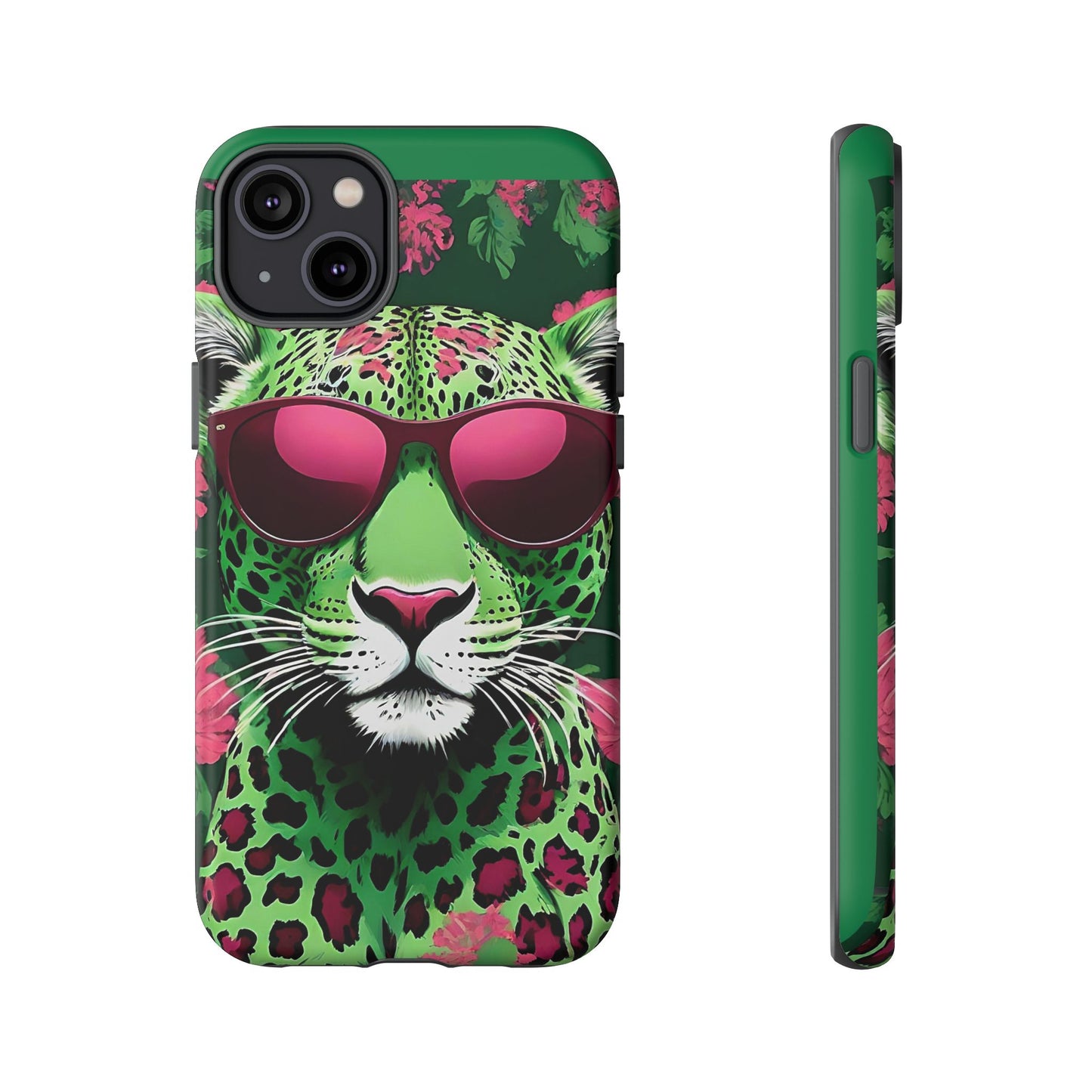 Phone Case - Lime Green & Burgundy Leopard In Sunglasses Design