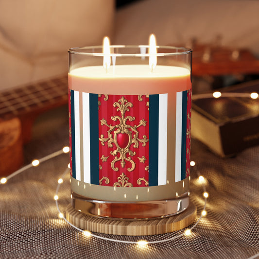 Elegant Decorative Scented Candle - Vintage Charm, Aromatherapy, Home Decor, Gifts, Holidays, Relaxation - Blue, Red & White Striped Baroque