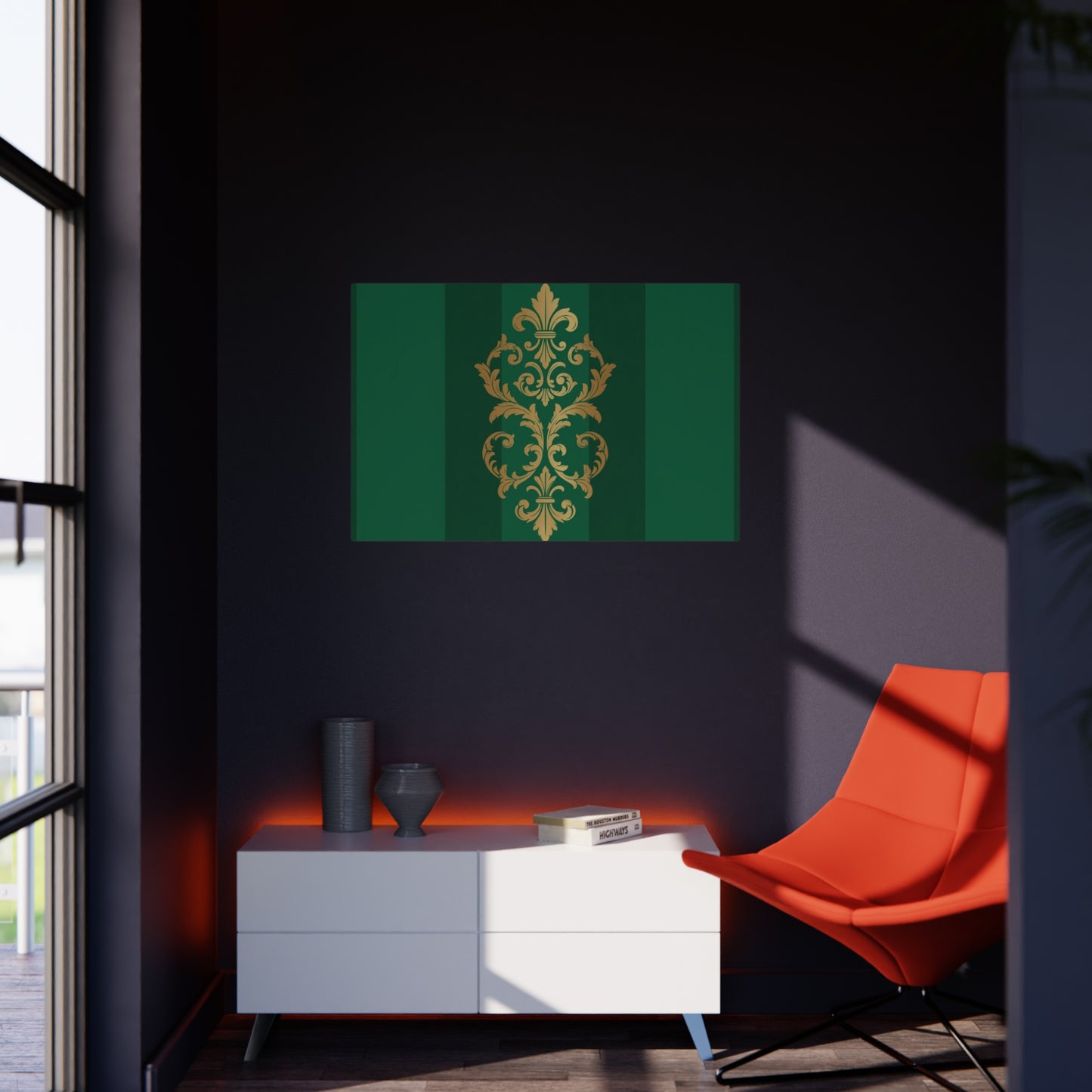 Gold Baroque Green Striped Foam Board Wall Art — Elegant Decorative Plaque