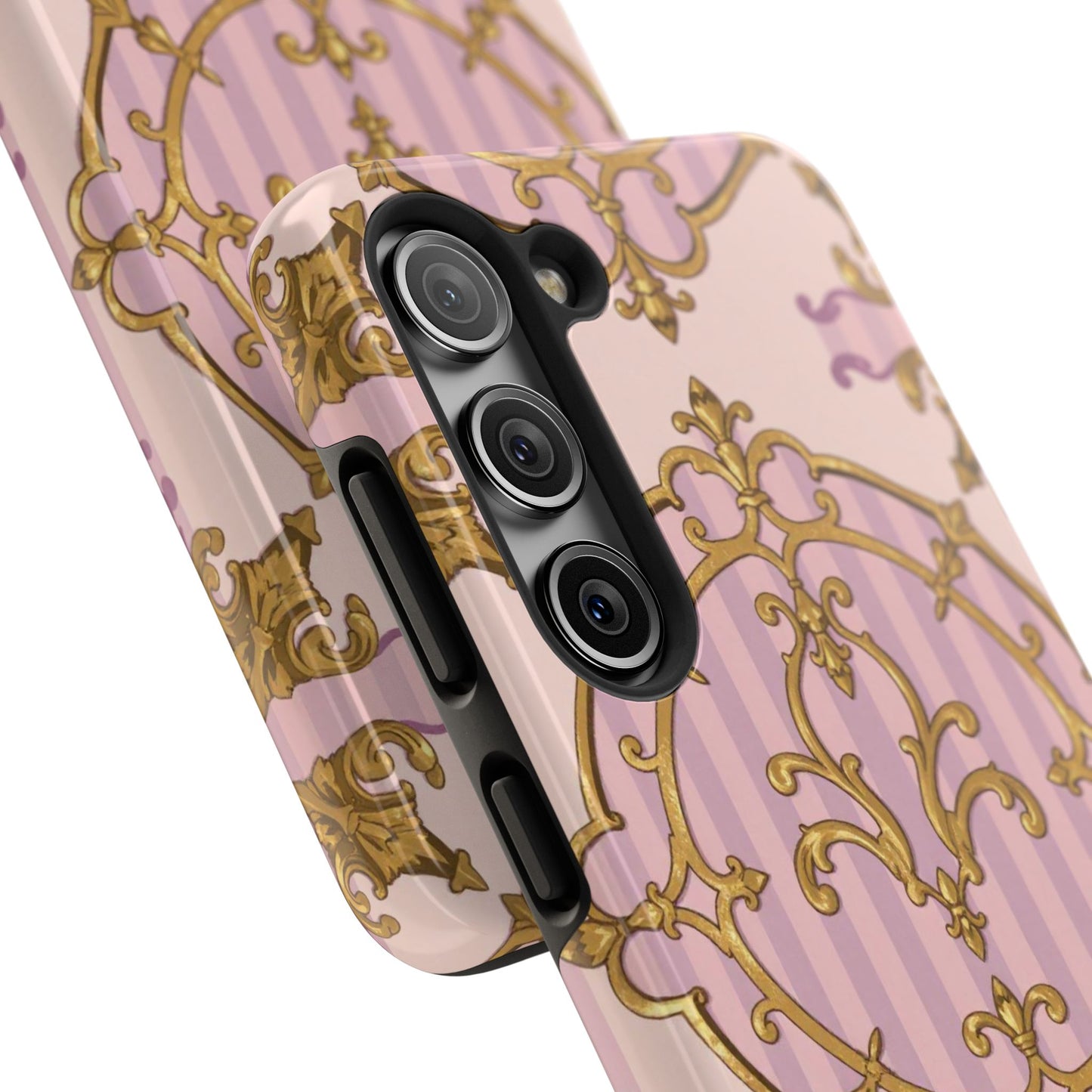 Elegant Vintage Phone Case, Tough Phone Case, Lavender & Alabaster Striped Gold Baroque Phone Cover, Stylish Phone Protector, Gift for Her