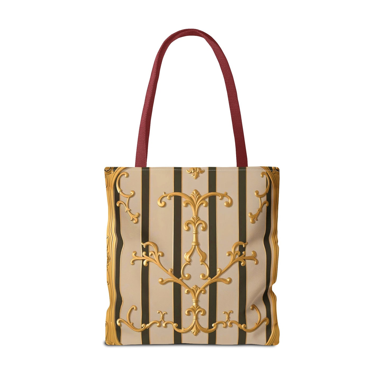 Elegant Gold Pattern Tote Bag - Stylish Carryall for Everyday Use, Eco-Friendly Shopping, Gift for Her - Beige Striped Gold Rococo