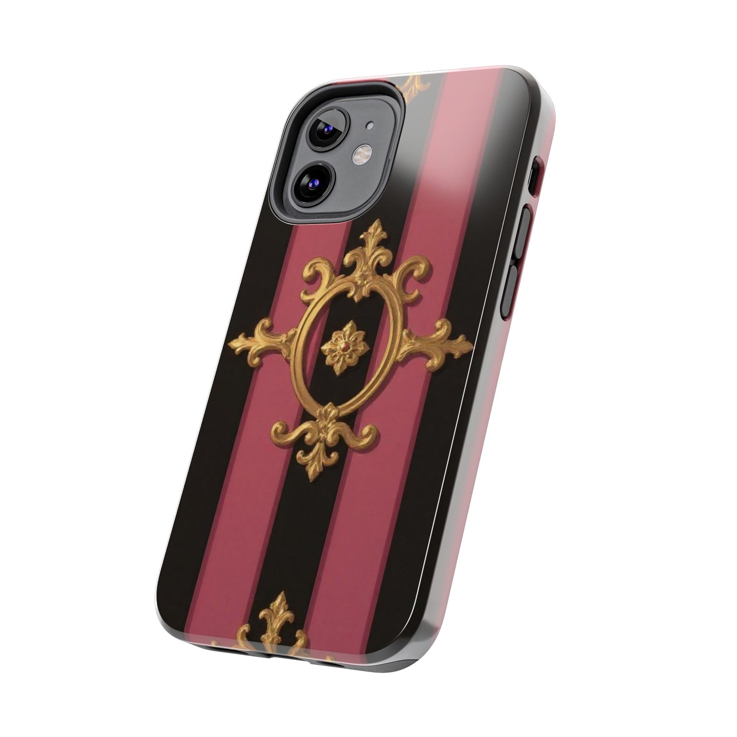 Elegant Black & Mauve Striped Gold Baroque Tough Phone Cases, Luxe Phone Covers, Fashionable Mobile Cases, Gift for Her, Holiday Phone Accessories