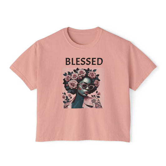Blessed Women's Boxy Tee, Inspirational Graphic Tee, Positive Affirmation Shirt, Gift for Her, Casual Wear, Self-Love Top - Black Lettering