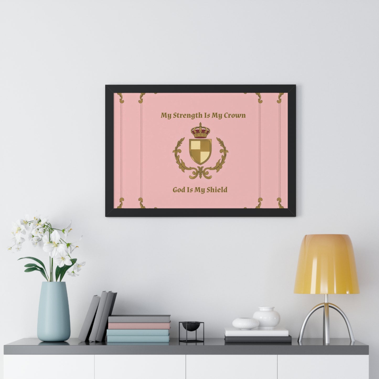 Crest & Crown Spiritual Quote Empowering Framed Poster, Inspirational Wall Art, Crown Design, Home Decor, Motivational Gift, Bible Verse Decoration