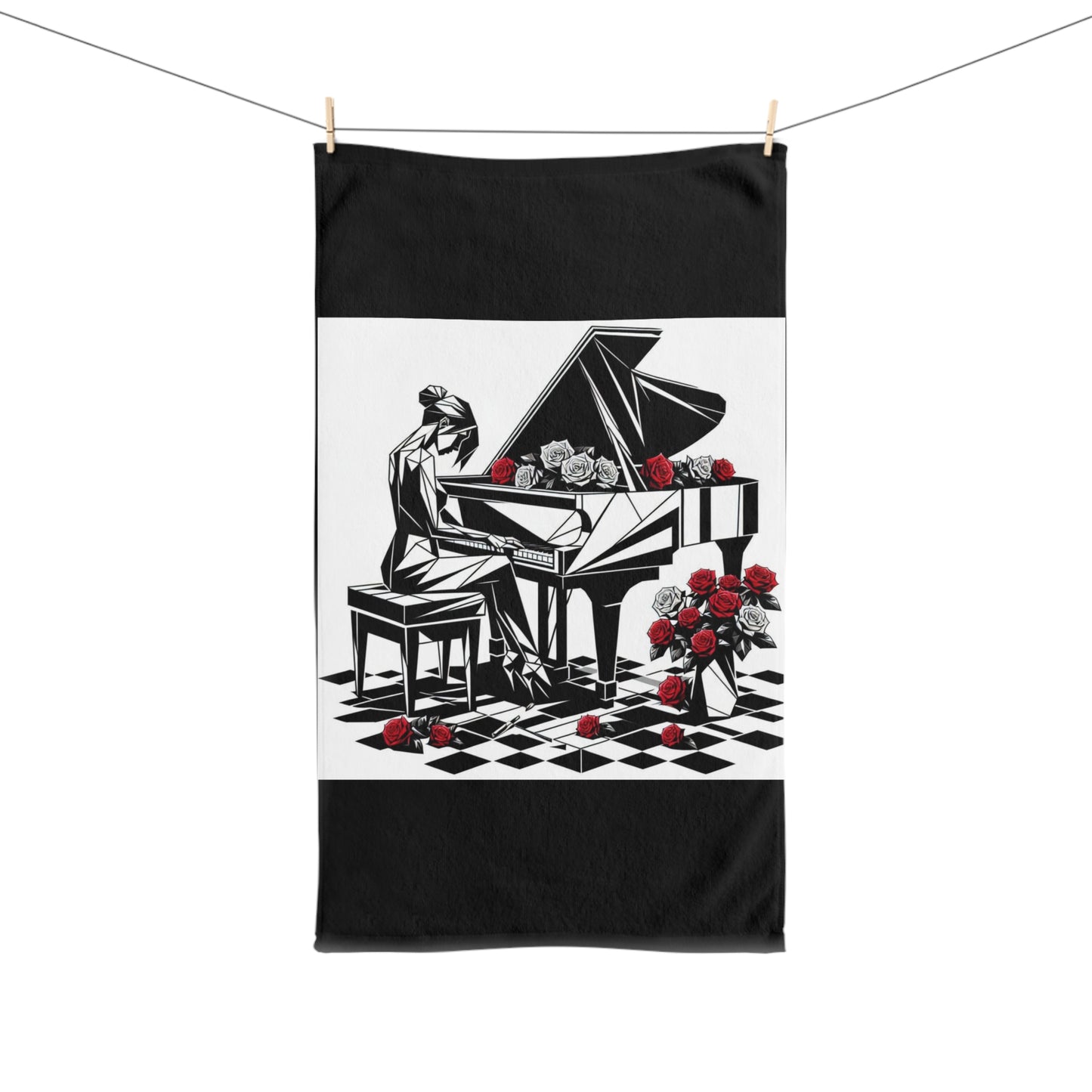 Elegant Piano-Themed Hand Towel with Roses