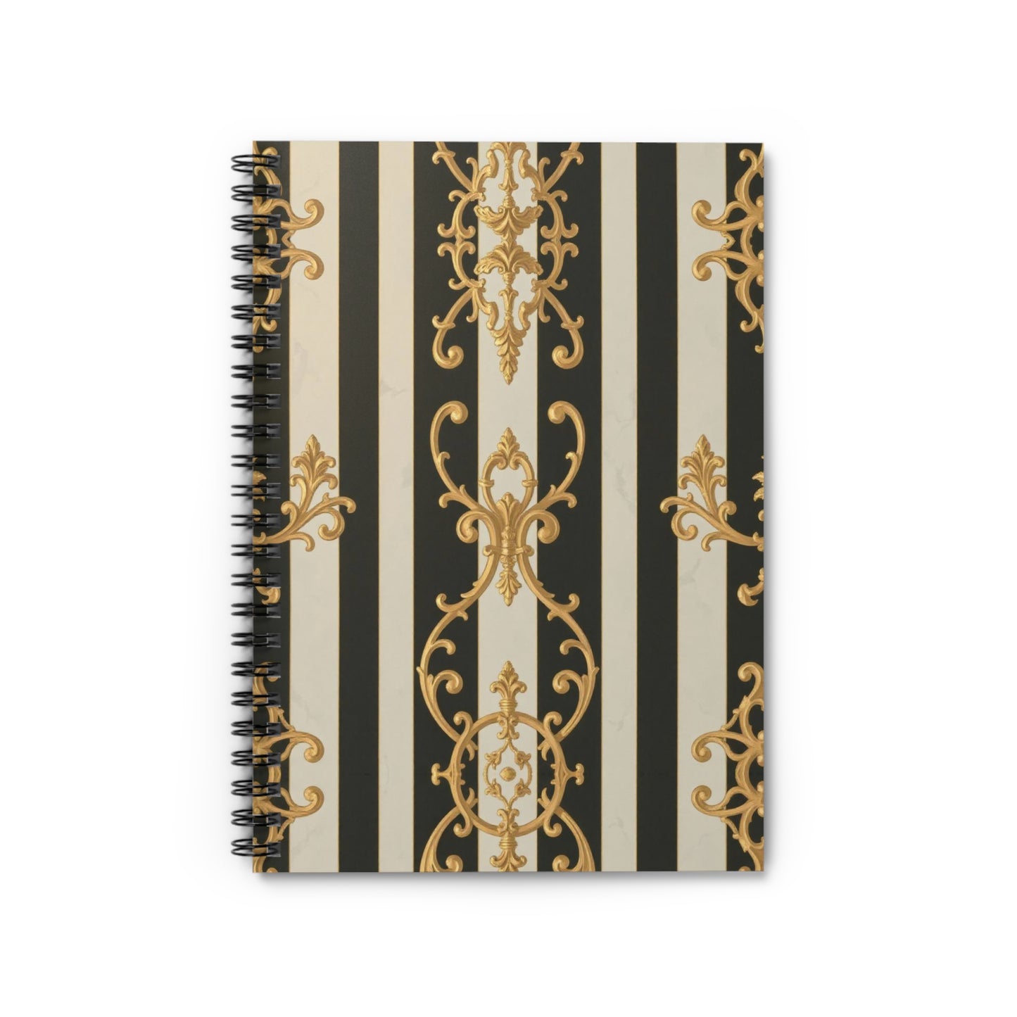 Elegant Black & Alabaster Striped Baroque Spiral Notebook - Perfect for Journaling, Note Taking, School Supplies, Gifts, and Home Office Decor