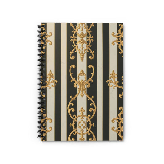 Elegant Black & Alabaster Striped Baroque Spiral Notebook - Perfect for Journaling, Note Taking, School Supplies, Gifts, and Home Office Decor