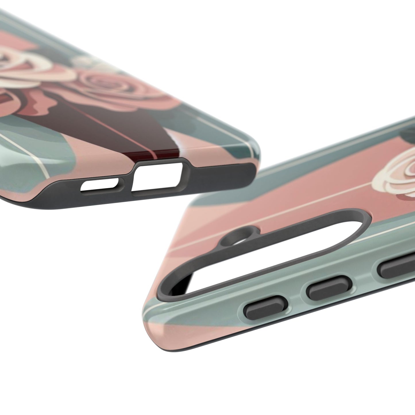 Phone Case - Burgundy, Matte Mauve & Teal Surfboard & Roses Design