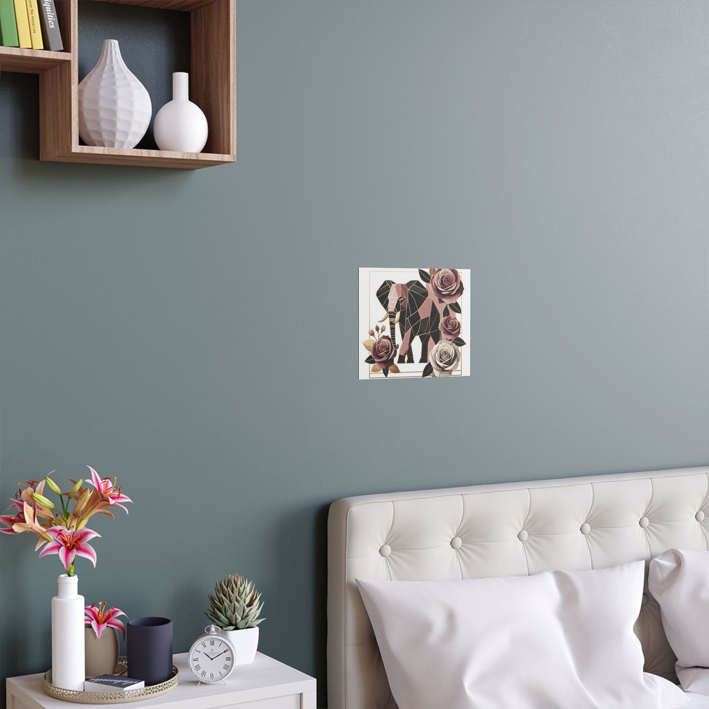 Elegant Floral Silk Poster - Indoor/Outdoor Wall Art for Home Decor - Brown & Mauve Elephant & Roses