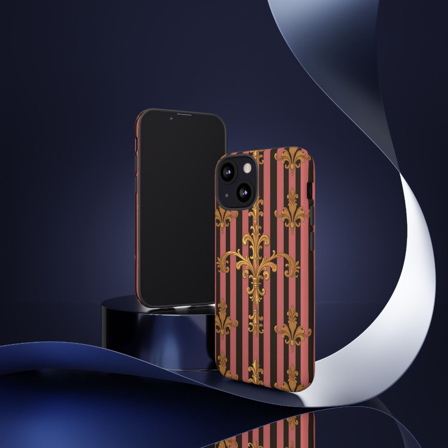 Elegant Floral Motif Phone Case - Tough Cases with Vintage Design - Mauve Striped Gold Damask