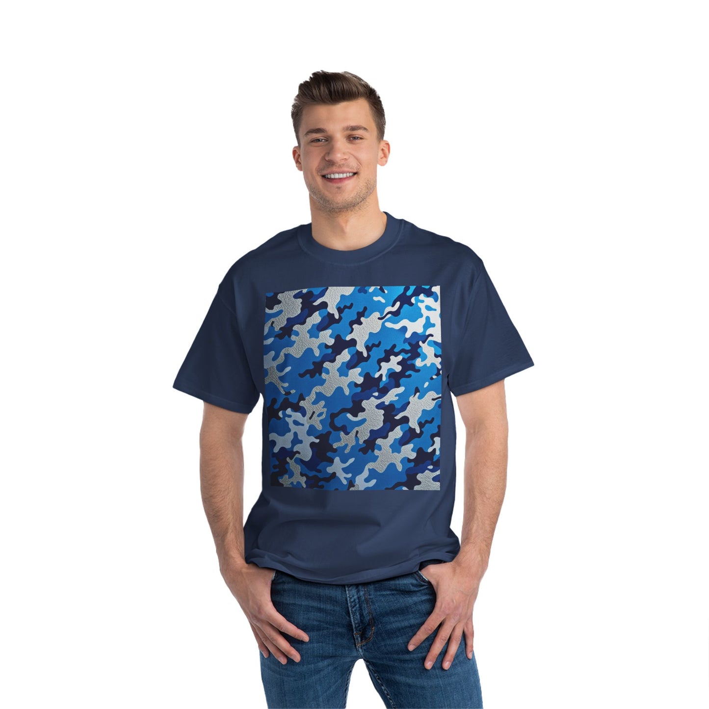 Stylish Camo Tee for Adventurers, Unisex Casual Wear, Summer Outing Shirt, Gift for Outdoorsy Friends, Trendy Graphic Tee - Blue Camo