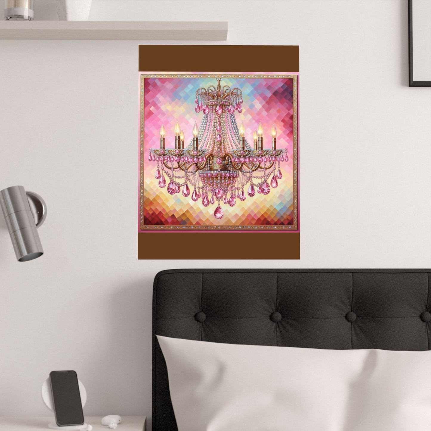 Glamorous Chandelier Satin Poster - Elegant Wall Art, Home Decor, Gift for Weddings, Birthdays, Art Lovers, Party Decor - Pink Jeweled Chandelier