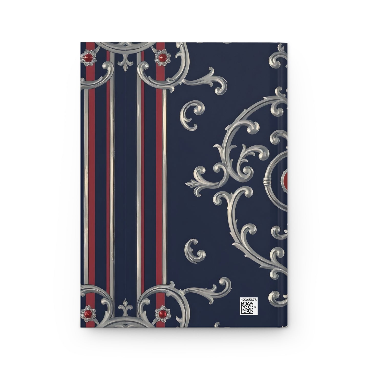 Elegant Floral Hardcover Journal, Stylish Notebook, Gold Accents, Perfect Gift for Writers - Blue & Red Striped Silver Baroque