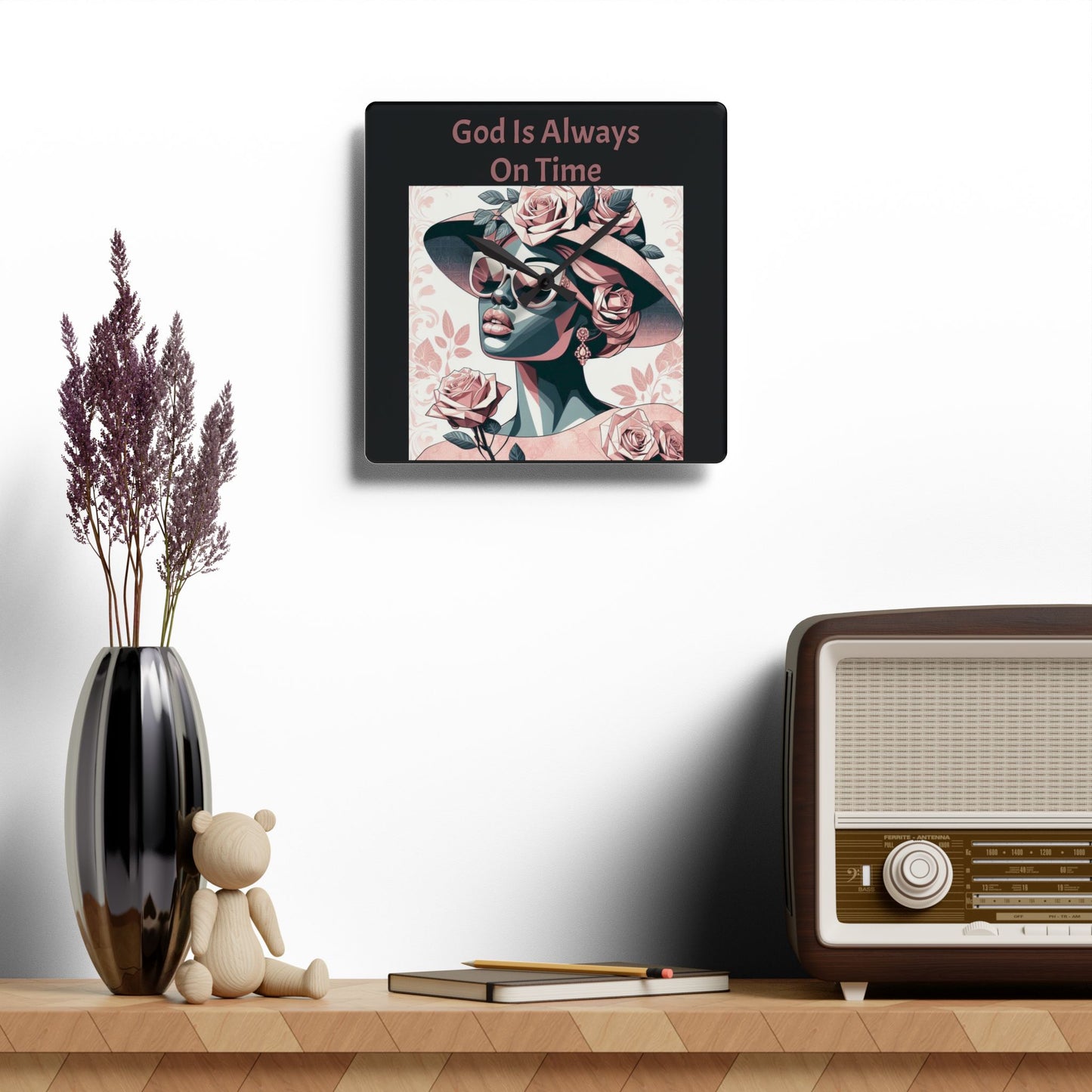 Modern Inspirational Acrylic Wall Clock - God Is Always On Time, Home Decor, Gift for Her, Wall Art, Motivational Decor
