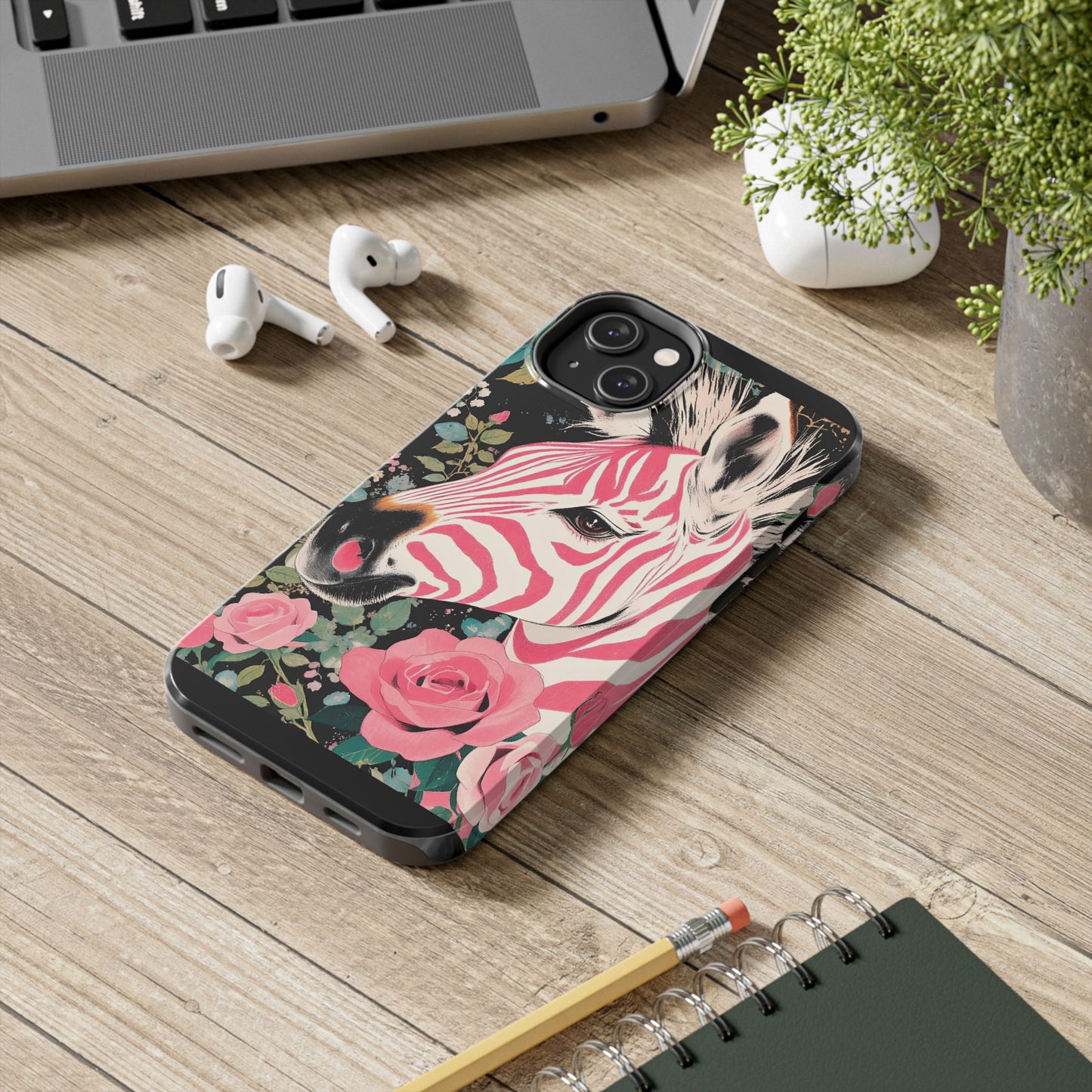 Pink Zebra Tough Phone Case - Trendy Floral Design for Animal Lovers