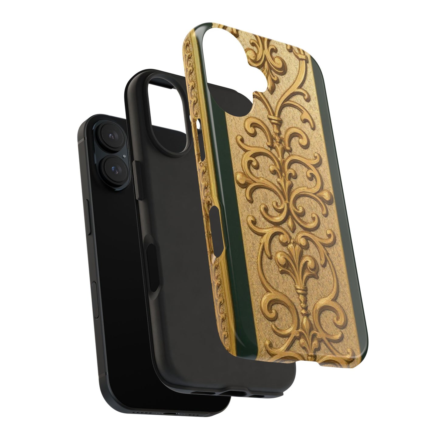 Elegant Teal Striped Gold Baroque Vintage Phone Case, Durable Cell Phone Cover, Floral Phone Protection, Personalized Gift Idea