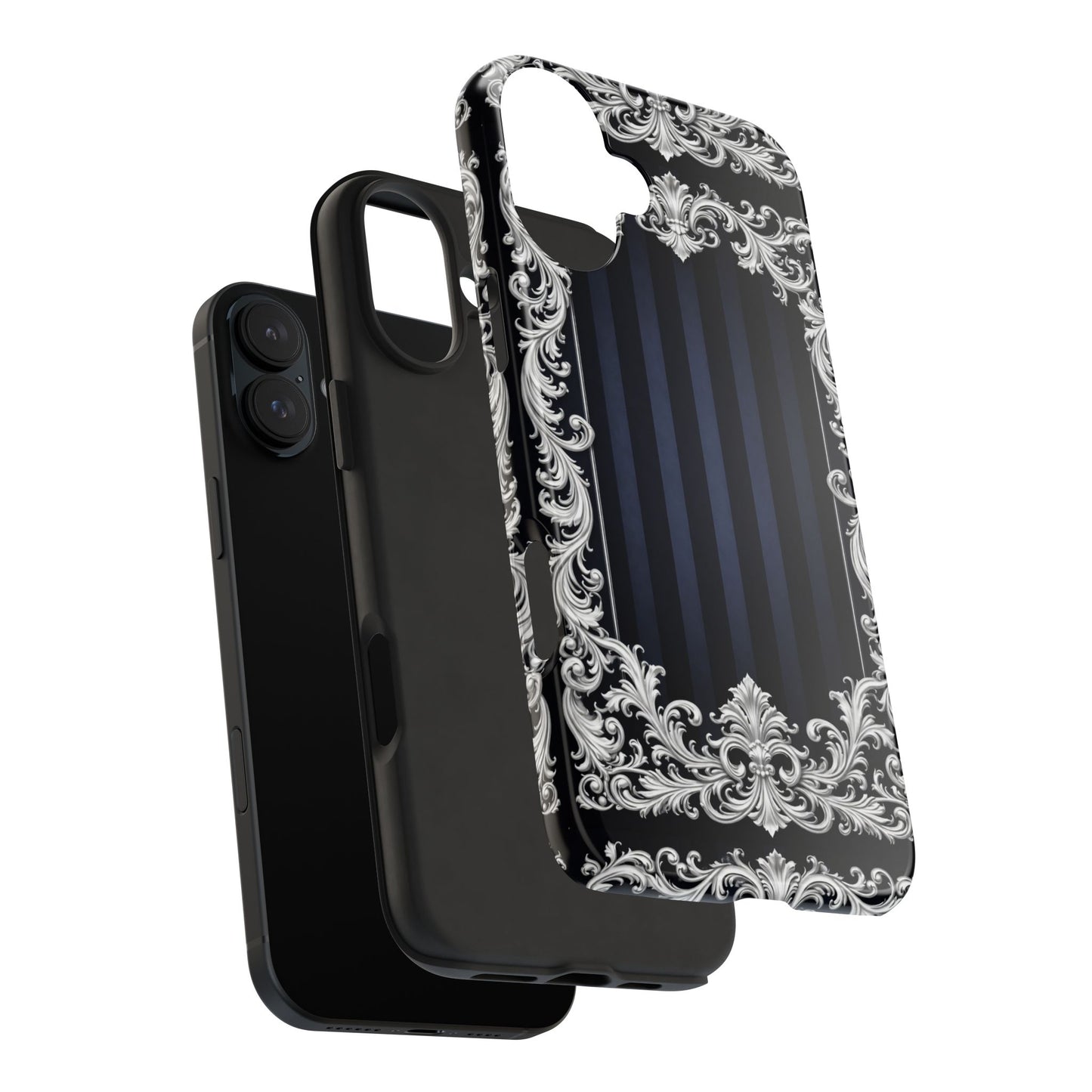 Navy Stripes & Baroque Tough Phone Case — Protective Decorative iPhone Case
