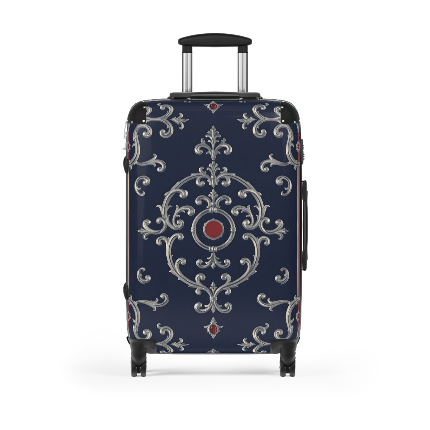 Stylish Travel Suitcase with Elegant Design, Luggage for Vacations, Weekend Getaways, Travel Accessories - Blue & Red Silver Baroque