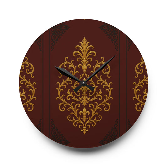 Dusk Burgundy-Black & Gold Baroque Acrylic Wall Clock - Elegant Burgundy & Gold Home Decor
