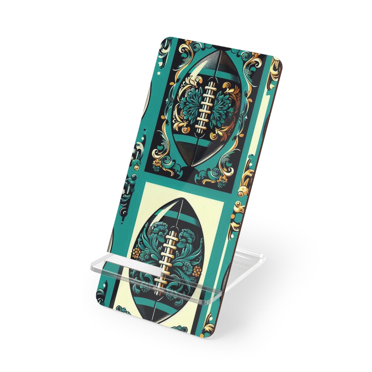 Copy of Elegant Floral Motif Smartphone Display Stand - Damask Teal, Gold & Black Football - Decorative Mobile Holder