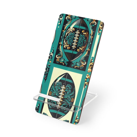 Copy of Elegant Floral Motif Smartphone Display Stand - Damask Teal, Gold & Black Football - Decorative Mobile Holder