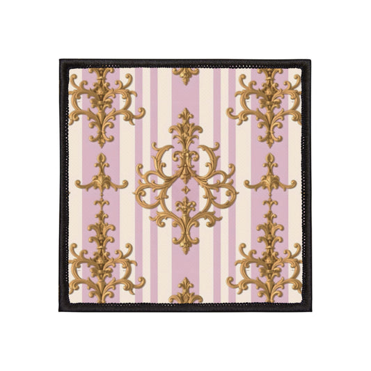 Vintage Floral Iron-On Patches, Custom Patches for Jackets, Repair Patches, Decorative Embellishments - Lilac & Alabaster Striped Gold Baroque