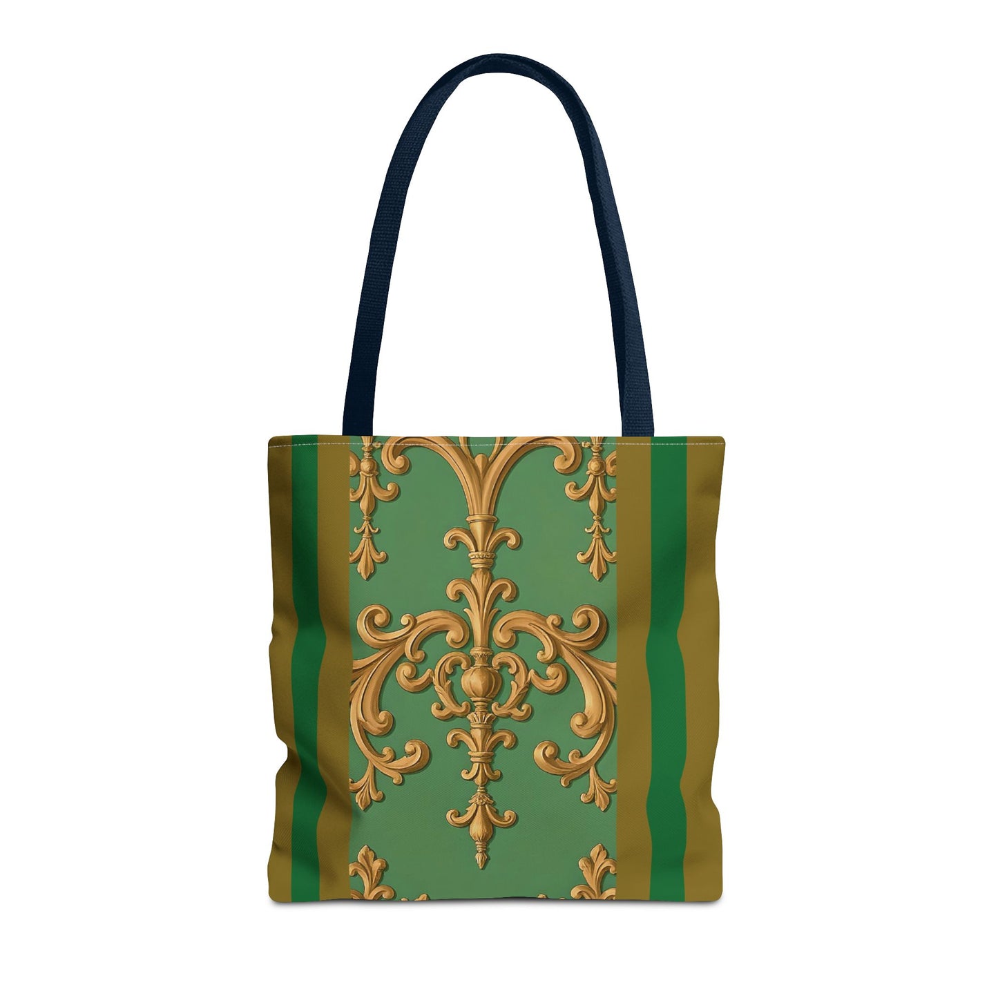 Ornate Floral Tote Bag, Chic Shopping Bag, Fashionable Eco Tote, Stylish Gift for Her, Versatile Everyday Use - Olive Green Striped Rococo