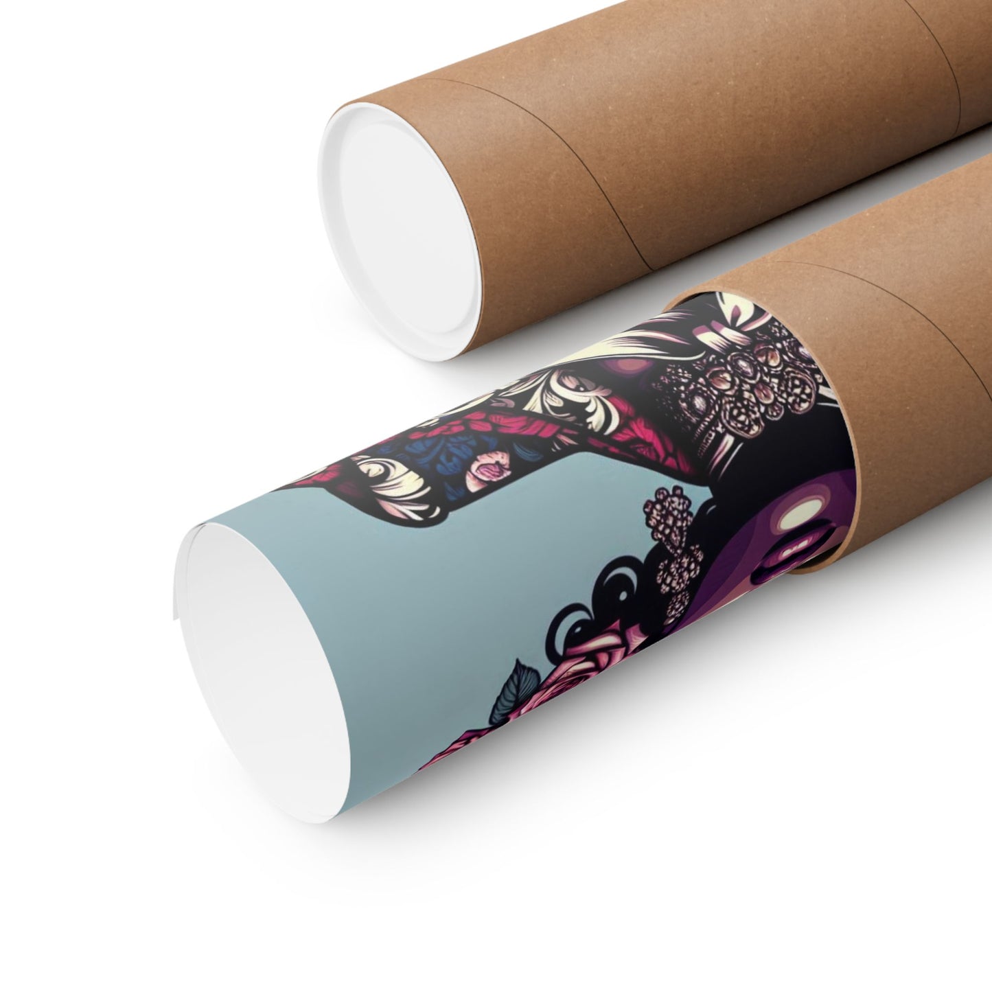 Floral Afro Art Poster - Elegant Matte Vertical Wall Decor - Lady In Damask Suit & Roses