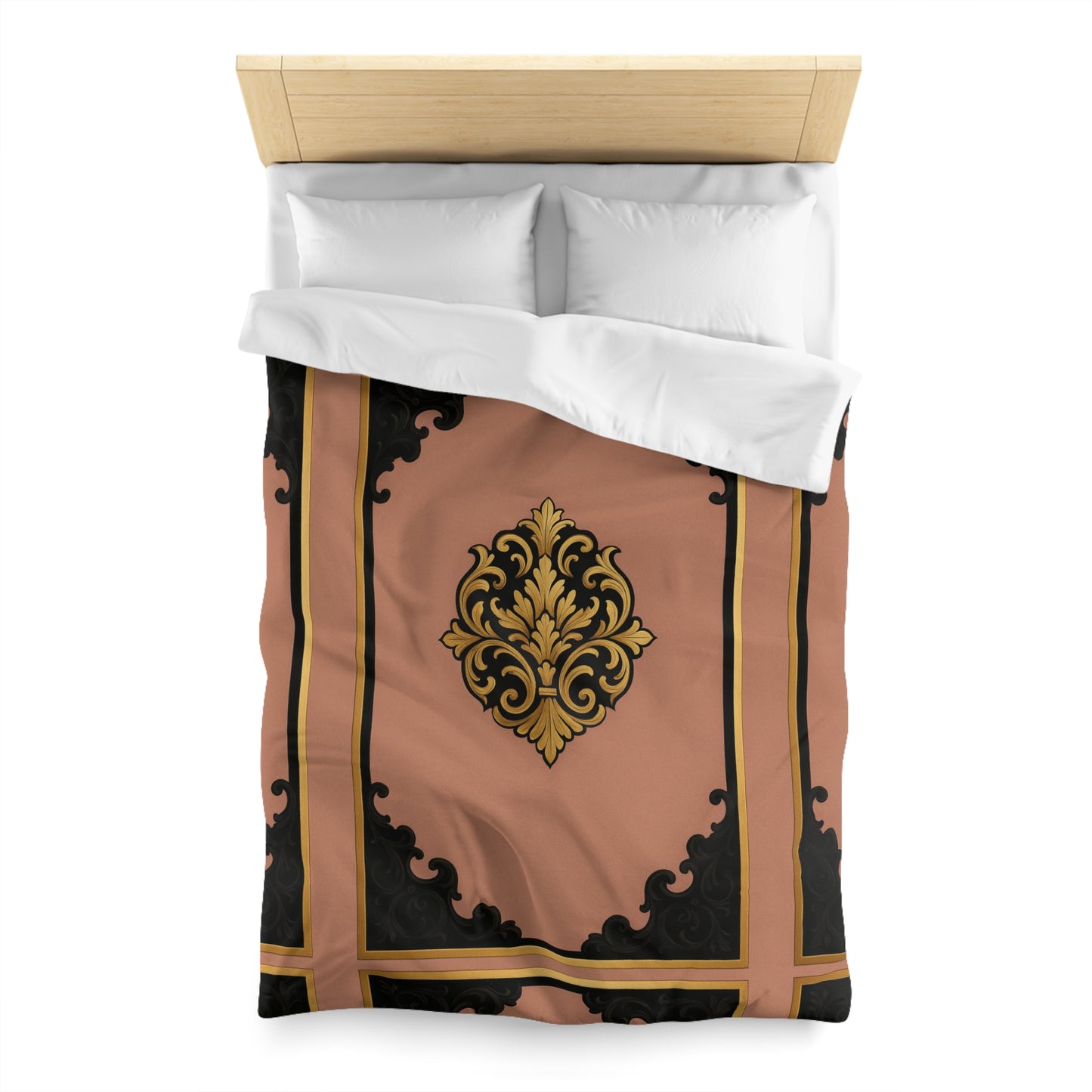 Mauve & Black-Gold Elegant Baroque Microfiber Duvet Cover - Chic Bedroom Decor, Luxurious Bedding, Home Makeover, Gift for Her, Elegant Style