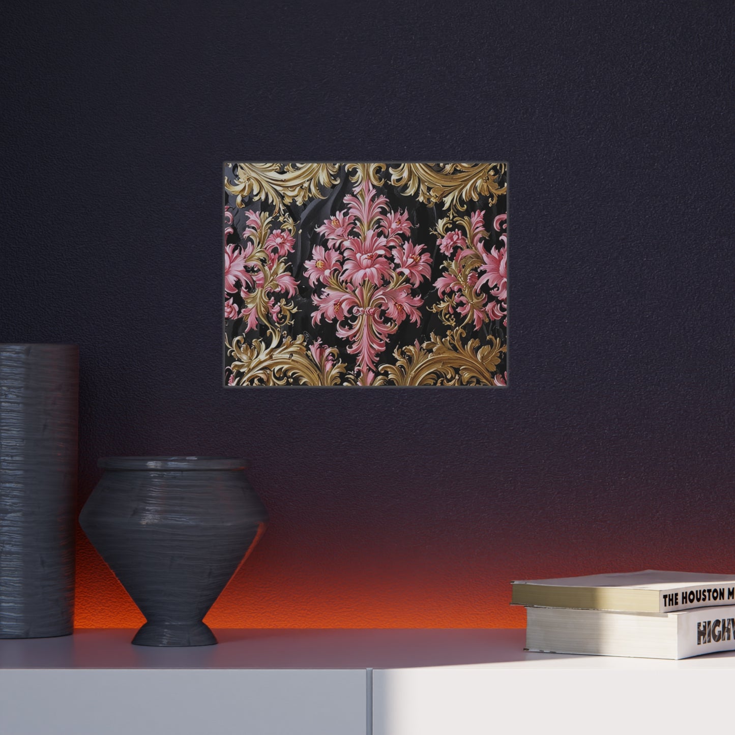 Elegant Floral Foam Board | Decorative Wall Art, Home Decor, Wedding Decor, Party Backdrop - Black & Pink Oil Painting Style Rococo