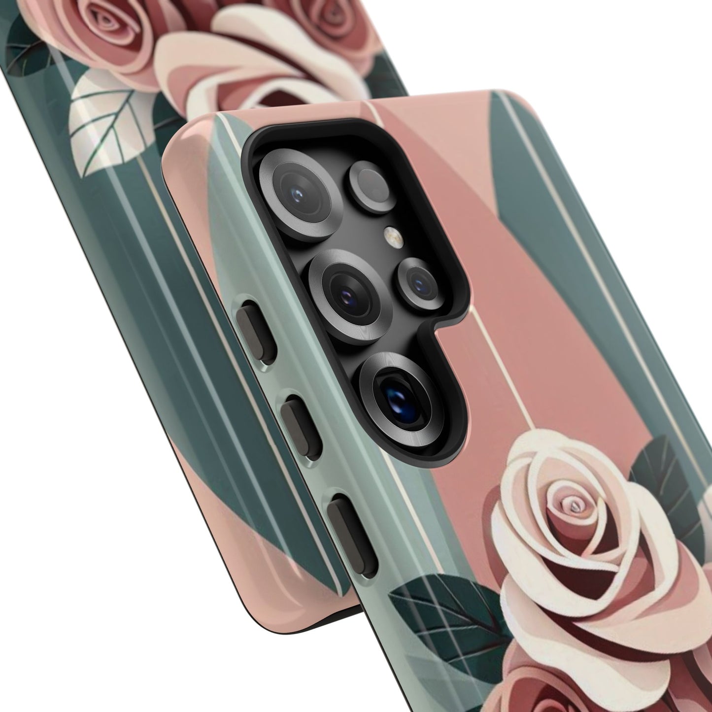 Phone Case - Burgundy, Matte Mauve & Teal Surfboard & Roses Design