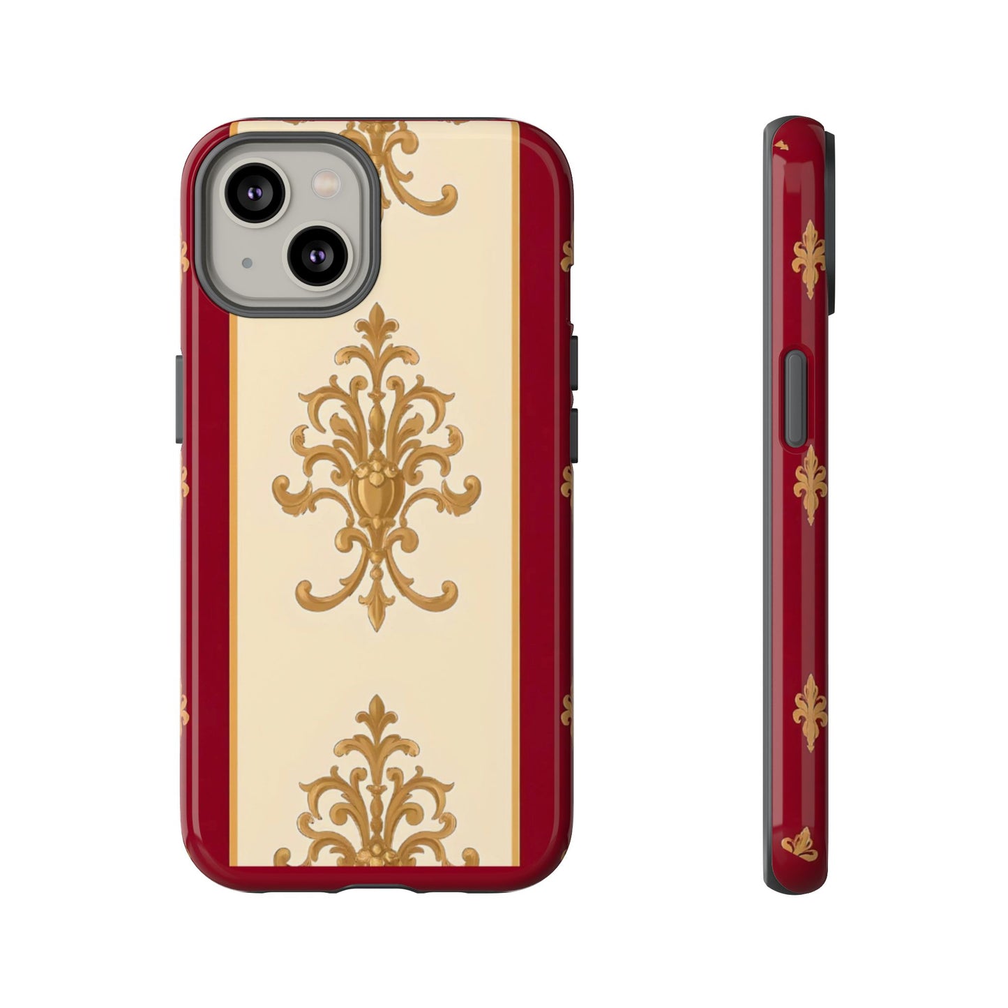 Elegant Floral Motif Phone Case - Tough Cases with Vintage Design - Dusk Red Striped Gold Damask