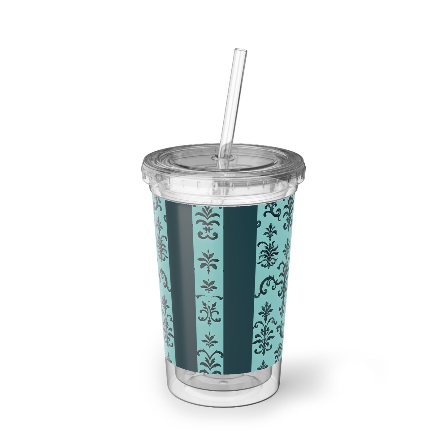 Suave Acrylic Tumbler, Stylish Drink Cup, Reusable Travel Mug, Unique Gift for Friends, Party Accessory - Teal Striped Rococo