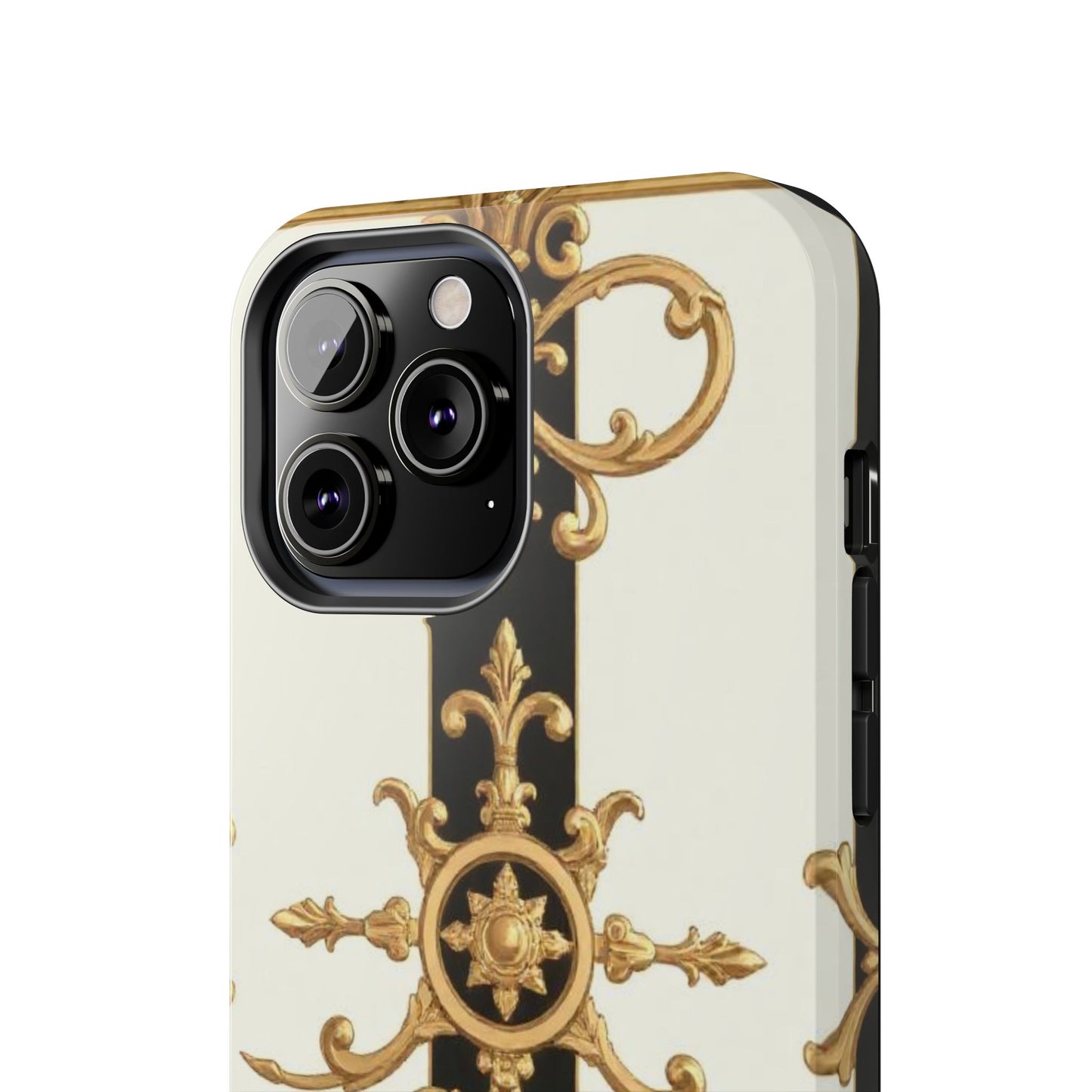 Elegant Baroque Tough Phone Case | Stylish Protection for Your Device, Gift for Her, Phone Accessories - Black & White Striped Gold Baroque