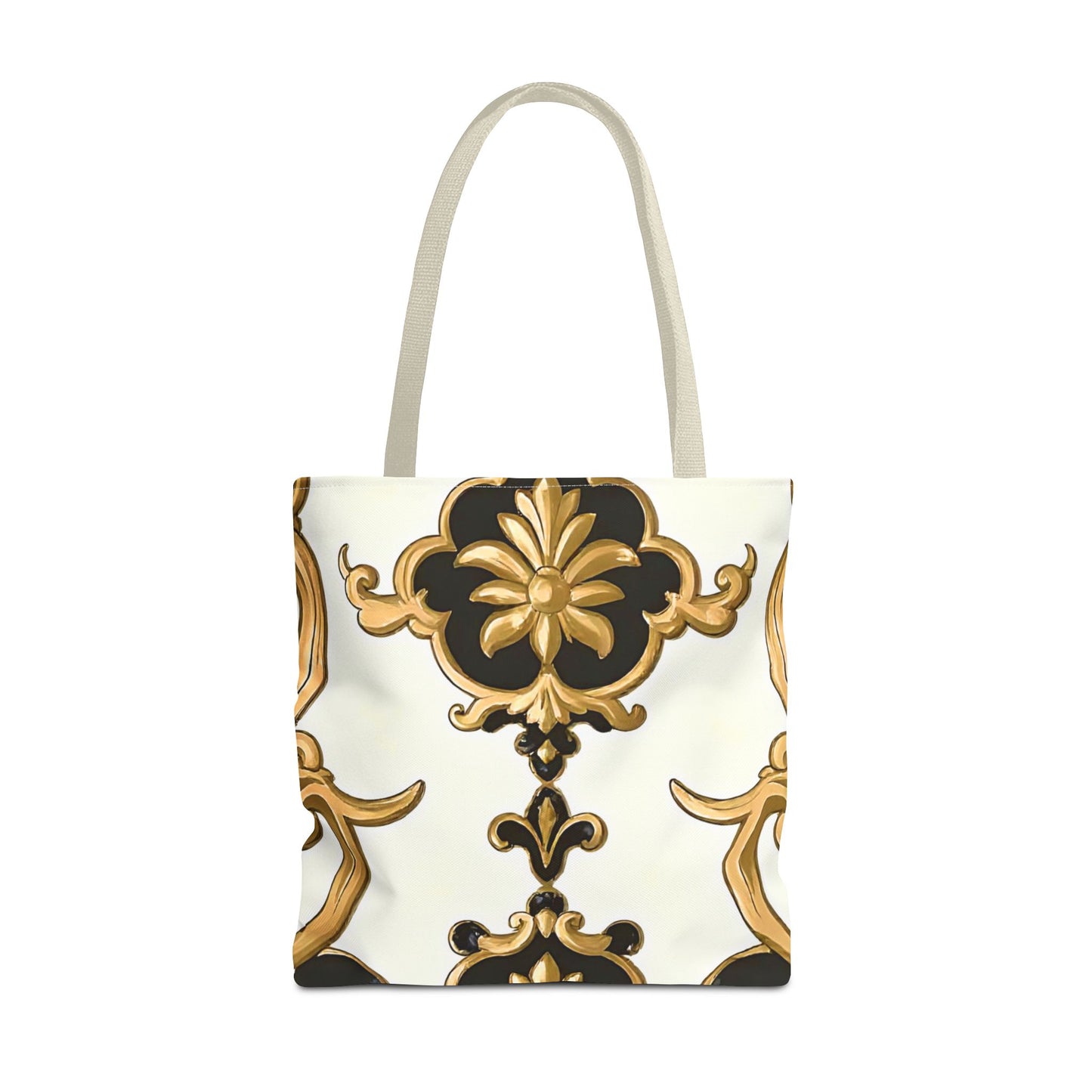 Elegant Floral Tote Bag | Stylish Reusable Bag for Everyday Use, Gift for Her, Shopping, Beach, Travel, Eco-Friendly - Black & Gold Rococo