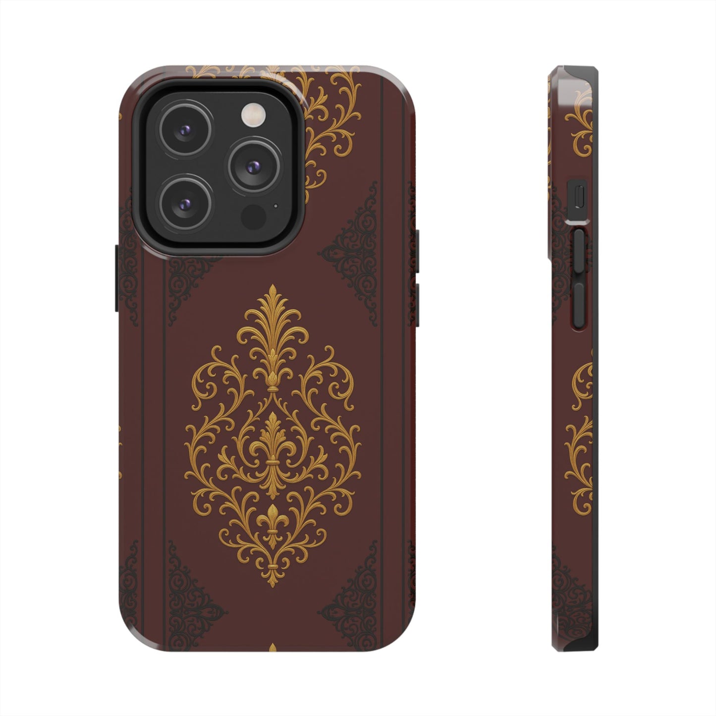 Dusk Burgundy-Black & Gold Baroque Tough Phone Case — Ornate Gold Baroque on Burgundy