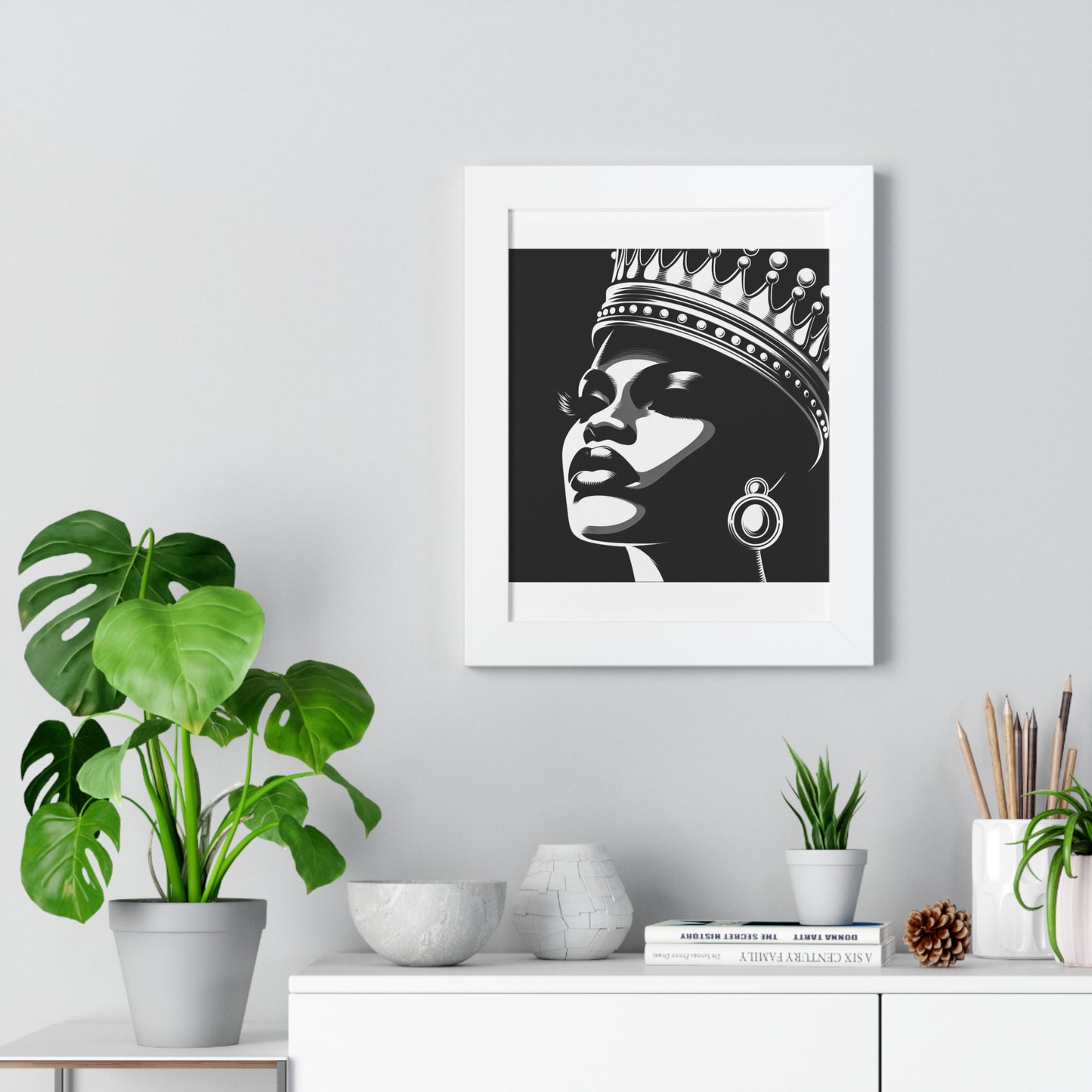 Elegant Crowned Queen Wall Art, Framed Vertical Poster, Home Decor, Modern Wall Art, Gift for Her, Inspirational Art